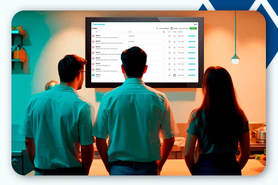 Service and support teams observing requests on a TV with the service assitant installed.